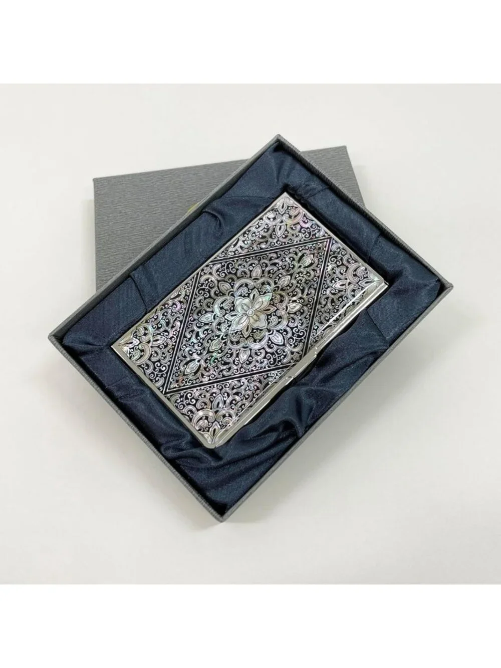 Elegant Mother of Pearl Business Card Case & ID Holder - Slim Metal Travel